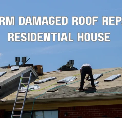 Contractor repairing storm damaged asphalt shingle roof on a residential home in Davie, Florida