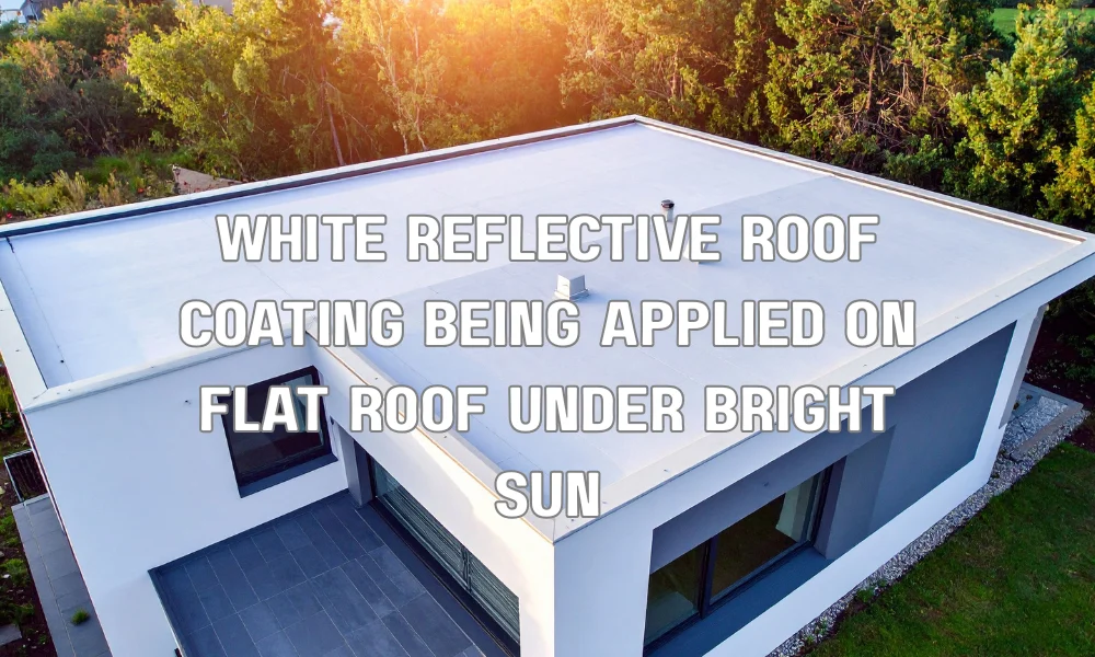Rubberized asphalt UV-resistant reflective roof coating protecting a flat roof from Florida sun and heat