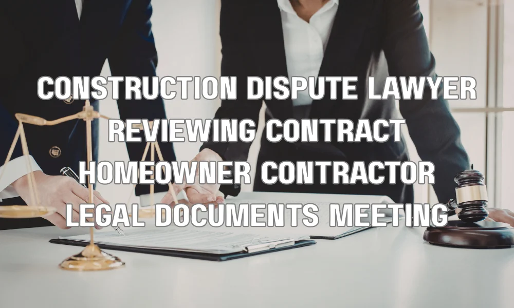 Lawyer reviewing construction contract with homeowner during a warranty dispute with contractor