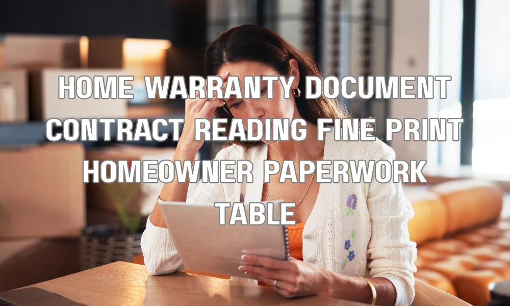 Homeowner reviewing material warranty document with fine print and coverage details