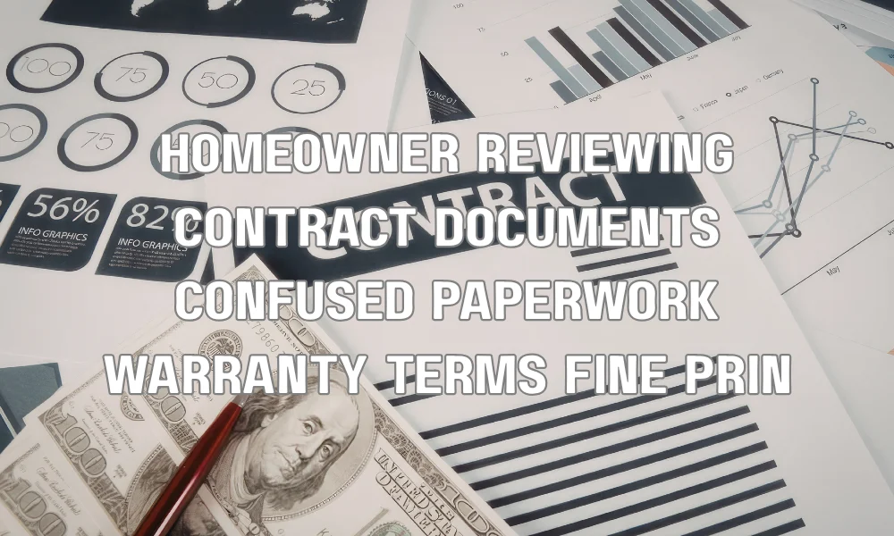 Homeowner reviewing warranty documents and contract paperwork to understand coverage details