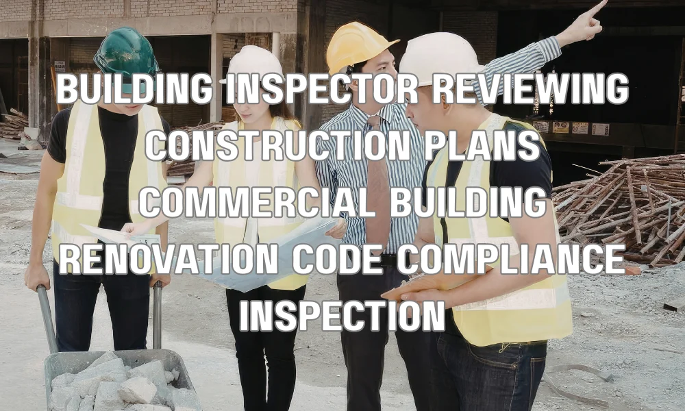 Building inspector reviewing plans for commercial property upgrades to meet code compliance requirements