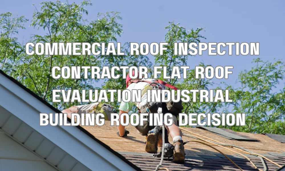 Contractor inspecting a commercial flat roof to evaluate restoration or replacement options