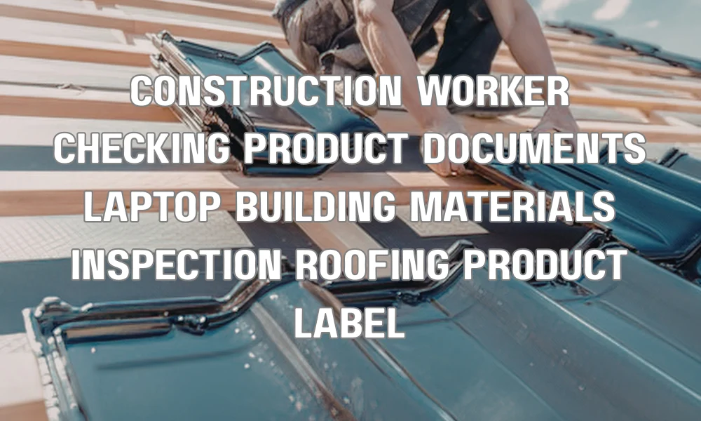 Contractor verifying roofing product approval documents and specifications on a laptop