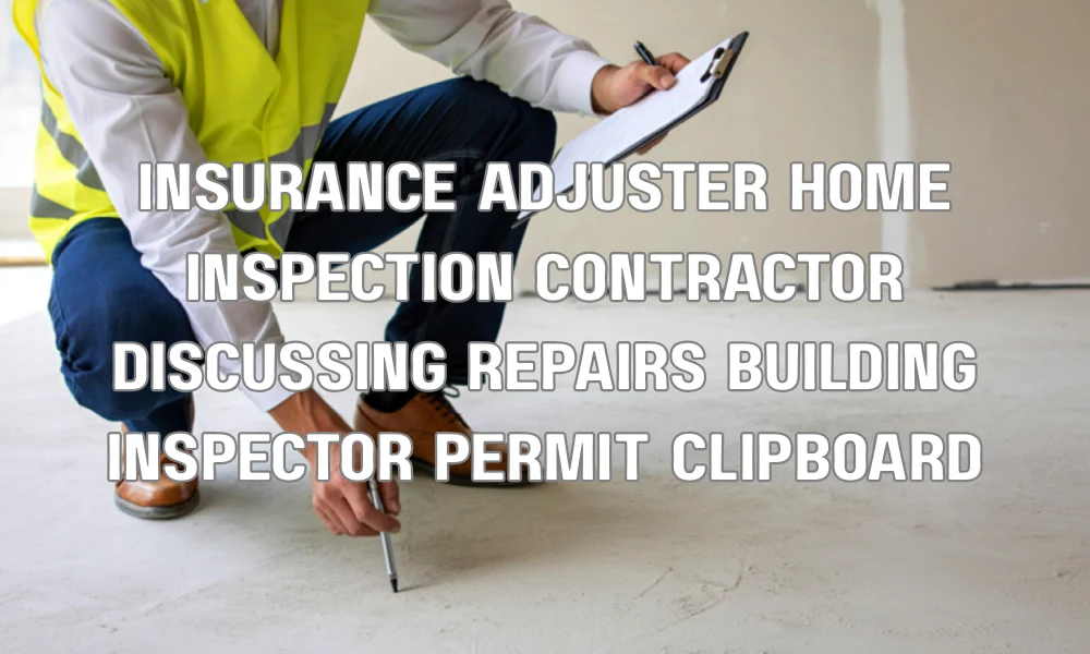 insurance adjuster home inspection contractor discussing repairs building inspector permit clipboard