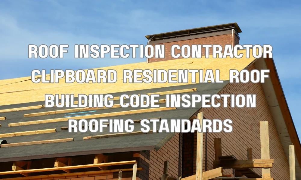Roof inspector reviewing residential roofing structure for building code compliance and weather durability