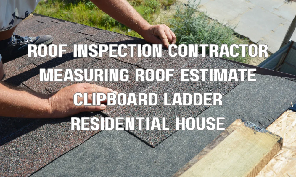 Roofing contractor inspecting and measuring a residential roof for replacement estimate