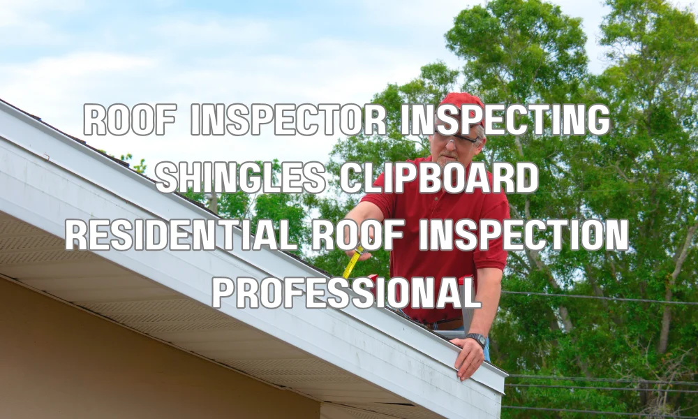 Professional roof inspector examining shingles and documenting condition on a residential home