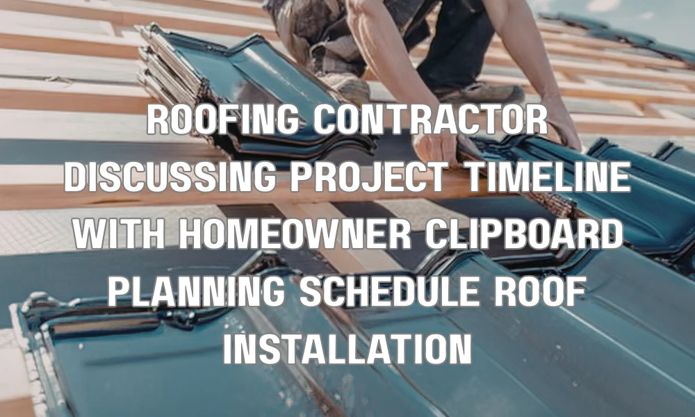 Roofing contractor explaining project timeline and schedule to homeowner before roof installation