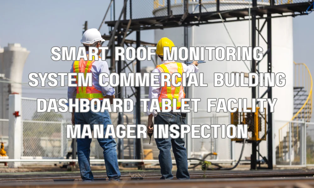 Facility manager using digital dashboard to monitor smart roof system on commercial building