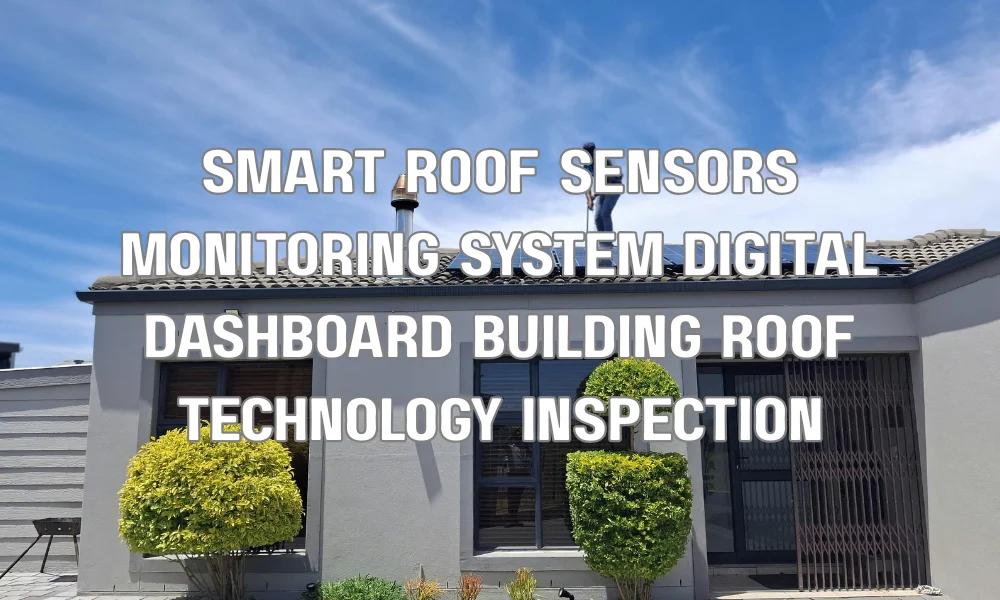 Smart roofing system with sensors monitoring moisture and temperature data on a building roof