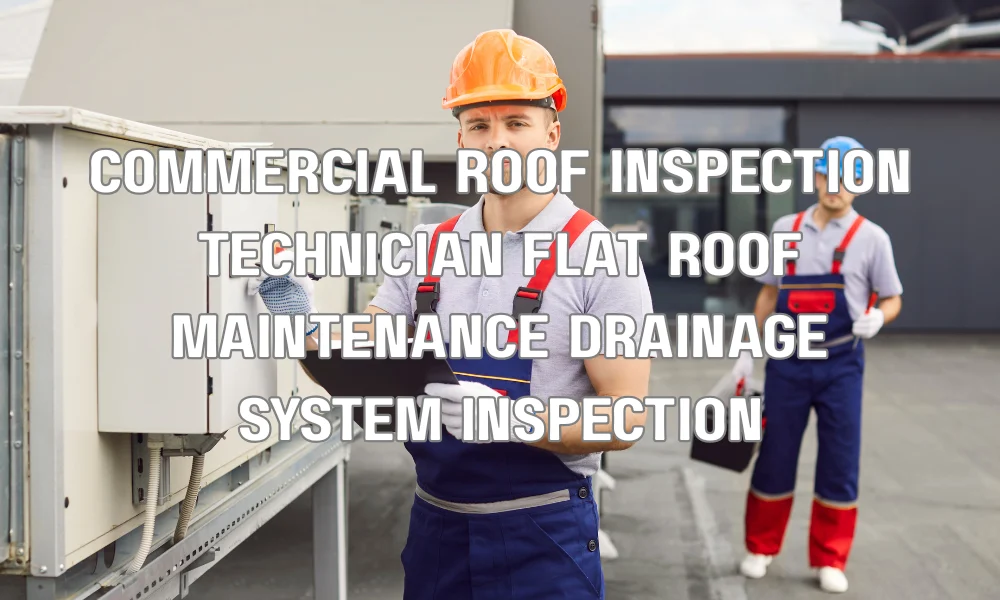 Professional technician inspecting a commercial waterproof roof and drainage system to prevent water damage