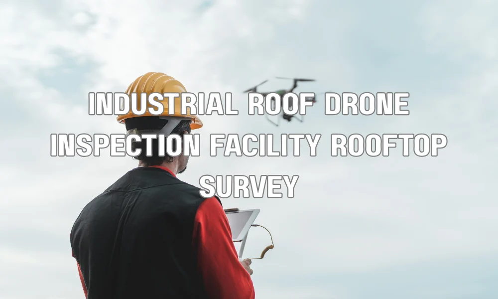 Drone conducting an industrial roof inspection using advanced imaging technology for asset management and predictive maintenance