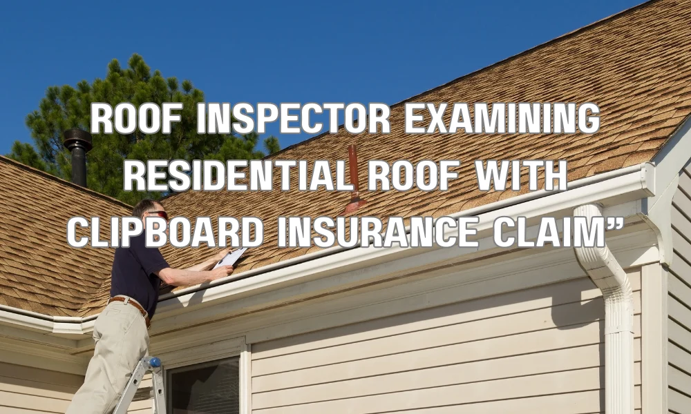 Professional roof inspector assessing a residential roof and documenting its condition for an insurance claim
