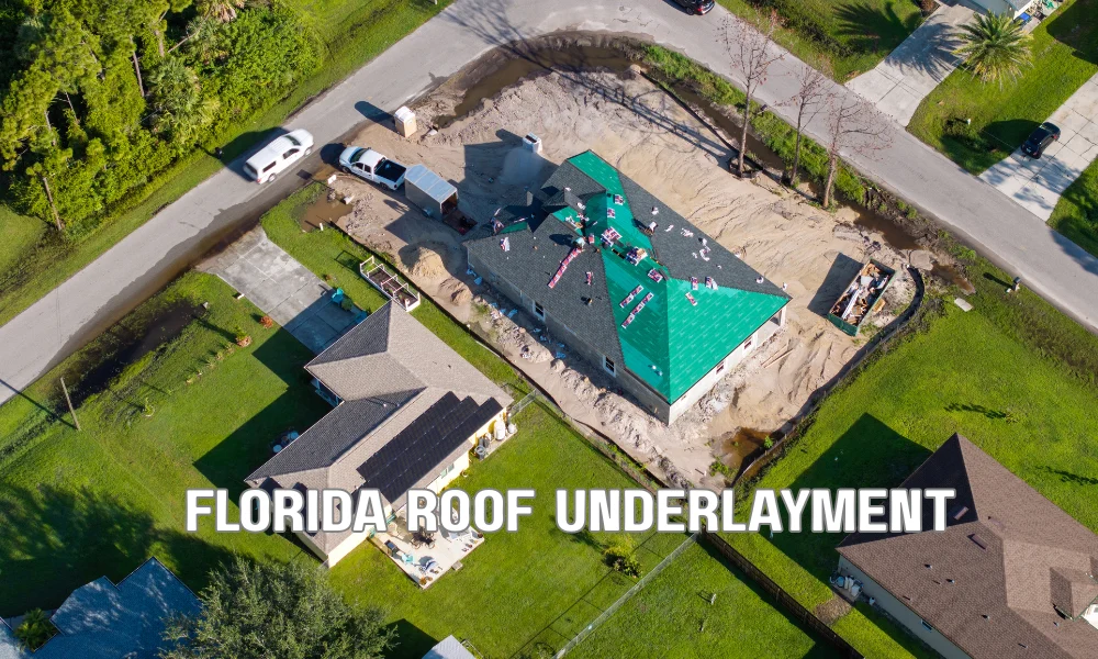 Florida roofing contractor installing a secondary water barrier and synthetic underlayment on a sealed roof deck before shingle installation.