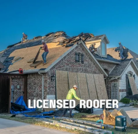 Licensed Florida roofing contractor reviewing roofing license credentials and contractor documents with a homeowner before signing a residential roofing contract.