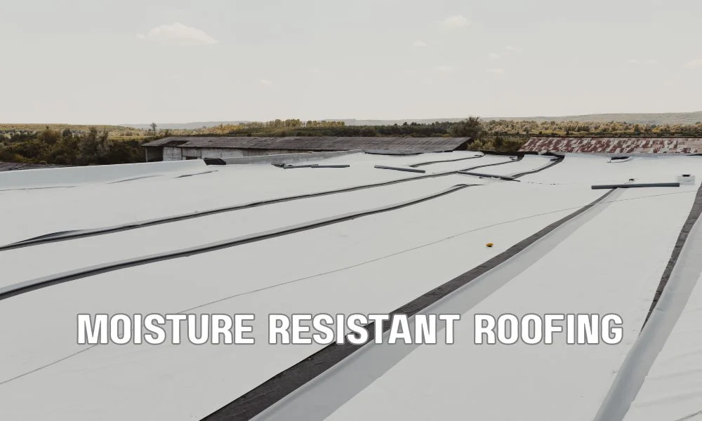 Commercial roofing professional inspecting a modern Florida building roof with insulation, ventilation, and moisture protection systems, representing building code compliance and moisture-resilient roof construction.