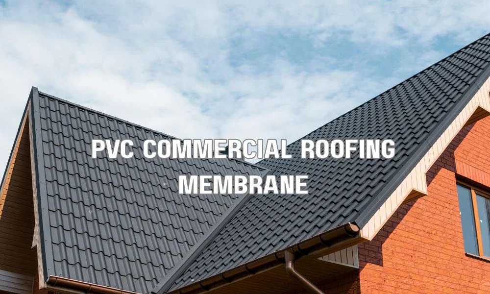 Close-up of a white PVC commercial roofing membrane installed on a flat roof, highlighting welded seams and a durable waterproof surface under daylight.