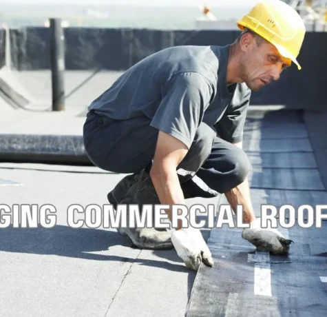 A commercial building with an aging roof being evaluated for repair, restoration, or replacement based on long-term financial considerations.