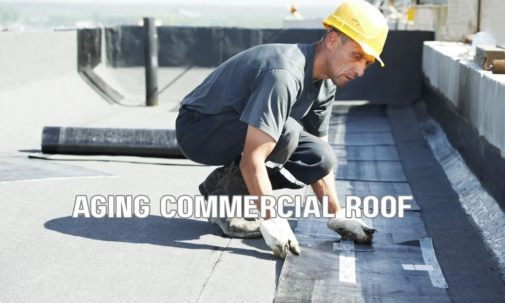 A commercial building with an aging roof being evaluated for repair, restoration, or replacement based on long-term financial considerations.