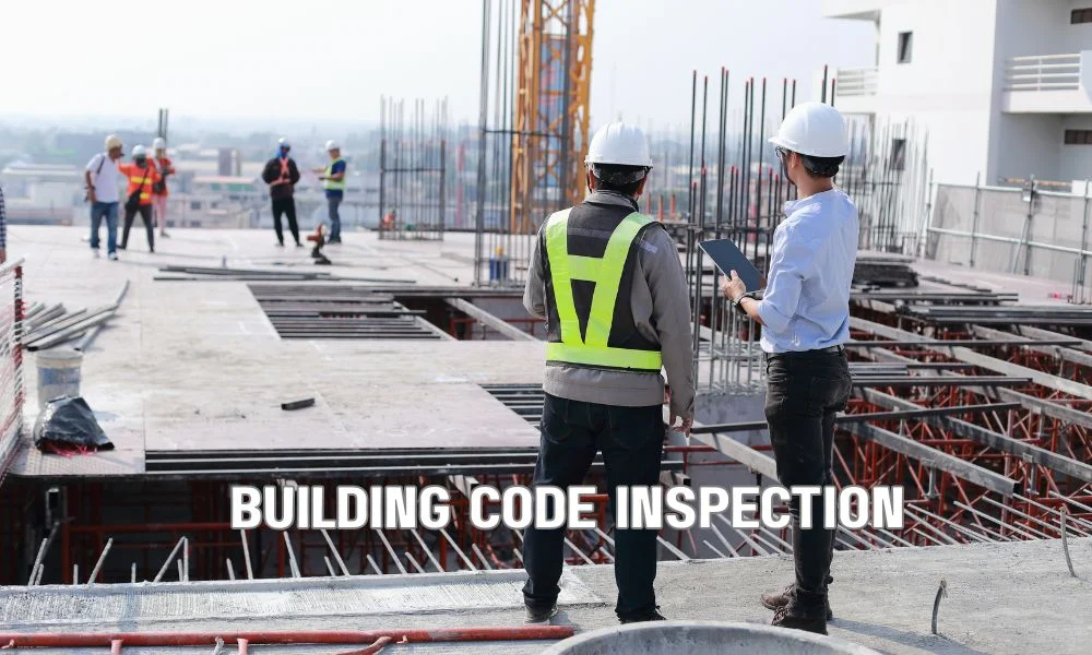 Architect and contractor reviewing certified roofing product documents and installation guidelines on a construction site to ensure building code compliance and quality assurance.
