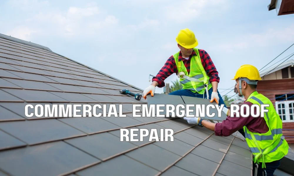 Professional emergency roof tarping to protect a commercial building from storm damage and water intrusion