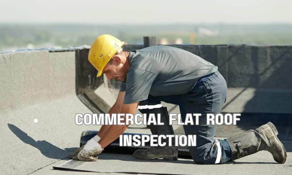 Insurance adjuster inspecting a damaged commercial roof on a Florida business property after a storm while assessing an insurance claim and deductible requirements.