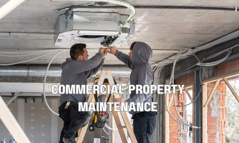 Business tenant and landlord reviewing a commercial lease agreement while discussing roof replacement costs, maintenance responsibilities, and long-term property repair obligations in a professional office setting.