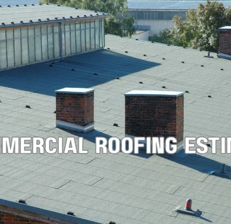 Commercial building owner reviewing a commercial roofing quote with line-item costs, contract documents, calculator, and checklist while comparing roofing estimates for accuracy and identifying potential red flags.