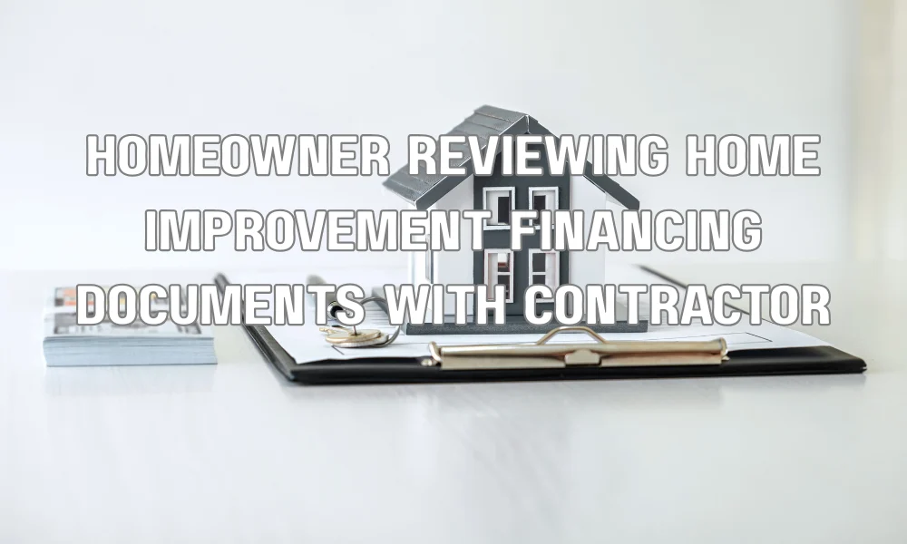 Homeowner reviewing roof replacement financing options and project costs with a contractor