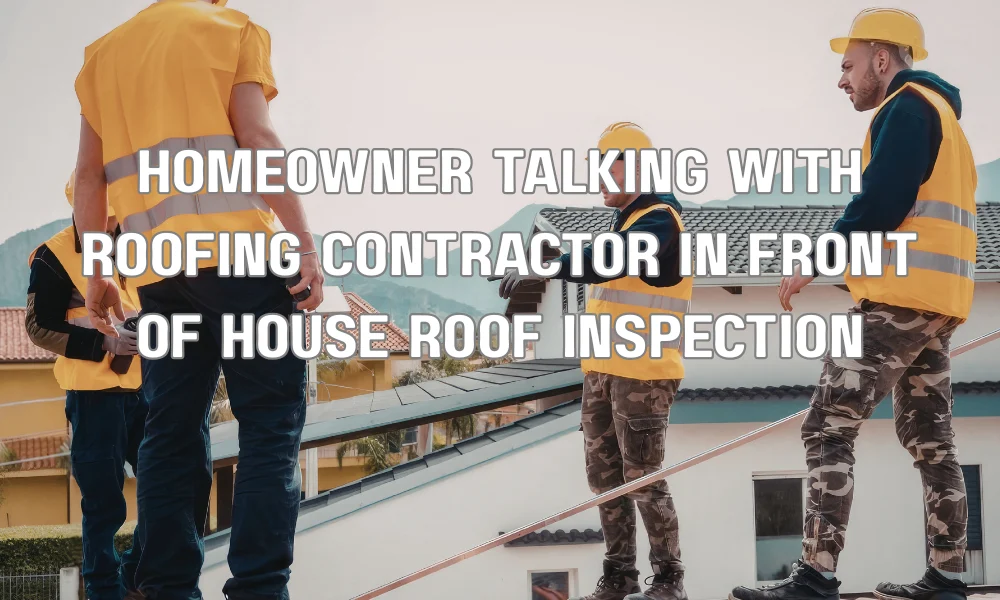 Homeowner discussing roof repair options with a roofing contractor before applying for financial assistance