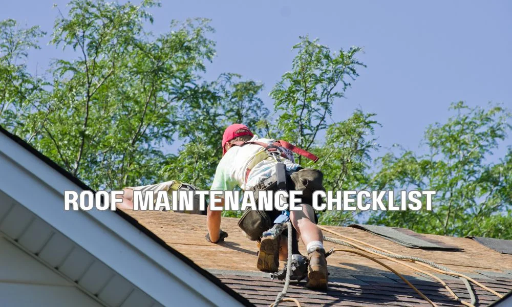 Homeowner reviewing roof maintenance records while a professional inspector examines a well-maintained residential roof with shingles in excellent condition.