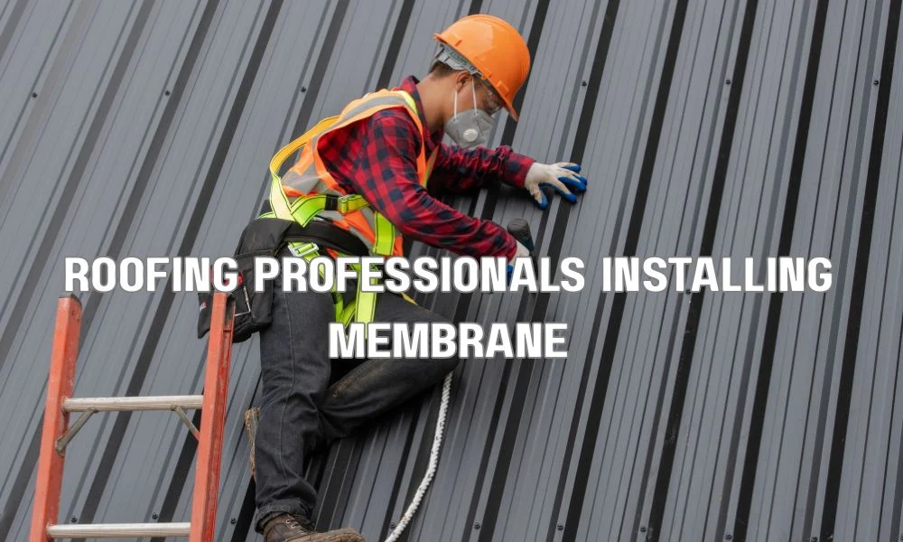 Commercial roofing professionals installing a white single-ply membrane roof on a commercial building, highlighting the durability and long-term value of modern flat roofing systems.