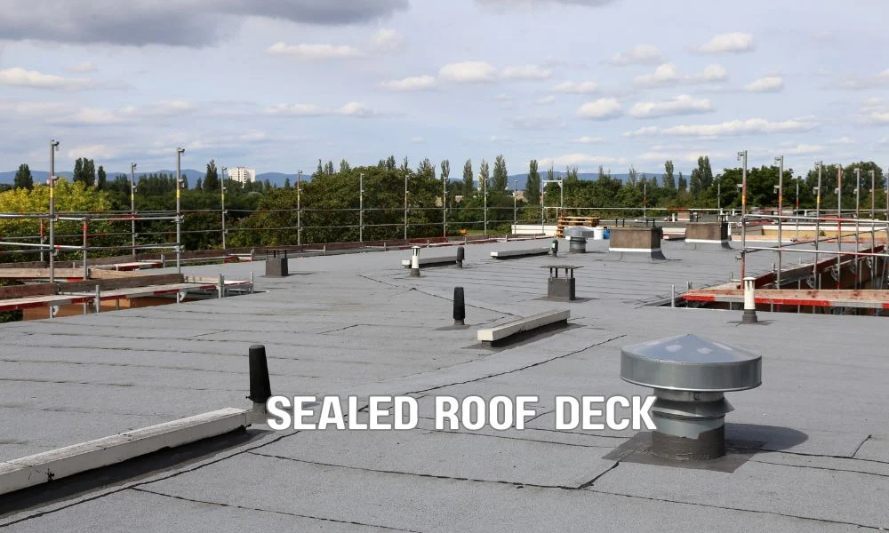 Roof inspector assessing a Florida home's sealed roof deck and hurricane-resistant roofing system for wind mitigation insurance discounts.