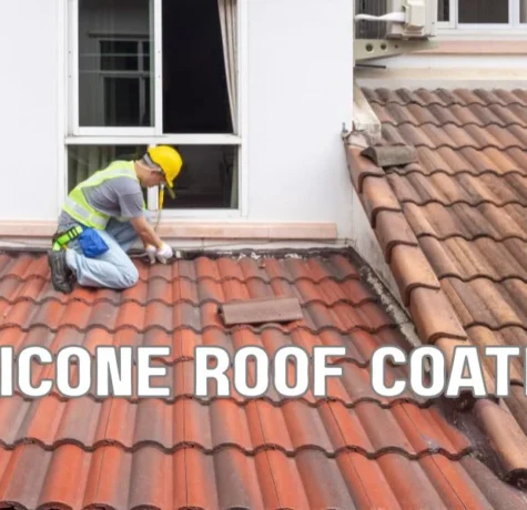 Commercial flat roof in Florida with side-by-side silicone and acrylic roof coating sections under intense sunlight and standing ponding water, highlighting durability, UV resistance, and weather protection.