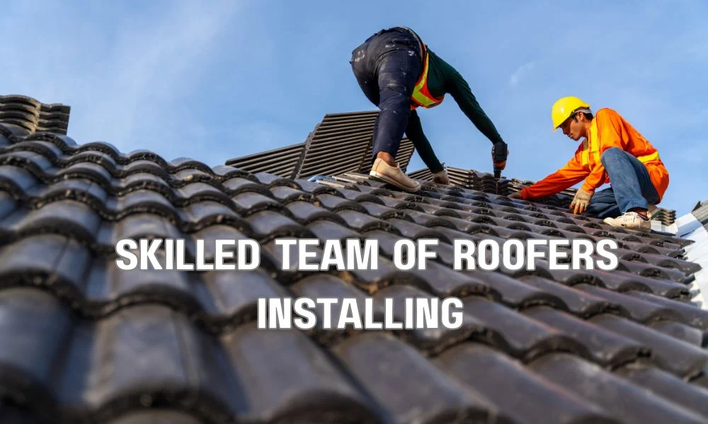 skilled team of roofers installing