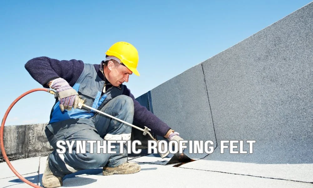 Technicians installing a modern built-up roofing system on a commercial flat roof with reflective coatings and advanced roofing materials, representing future roofing technology, durability, and predictive maintenance innovations.