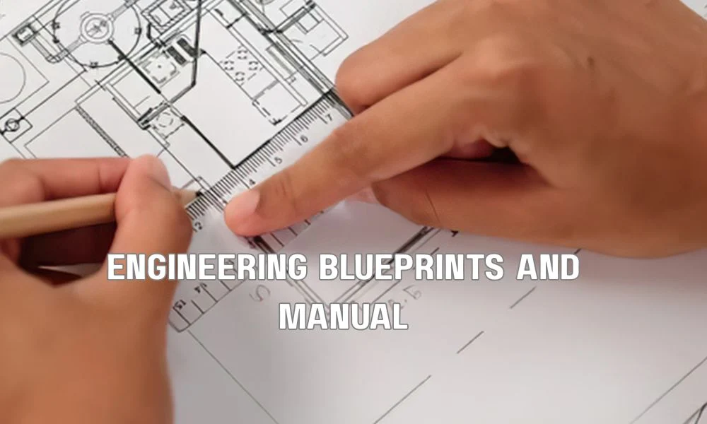 Facility engineer reviewing an operations and maintenance manual while inspecting commercial building equipment to support preventive maintenance and efficient system performance.