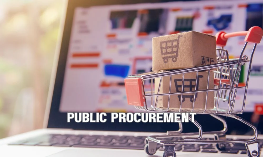 Business professionals reviewing a cooperative purchasing agreement with procurement documents, representing streamlined public sector purchasing, vendor partnerships, competitive pricing, and cost savings through collective buying.