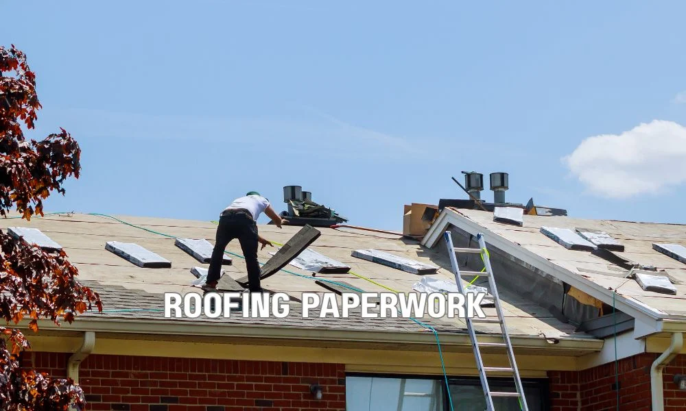 Commercial property owner reviewing roofing warranty registration documents with a contractor to activate manufacturer warranty coverage for a newly installed commercial roof.